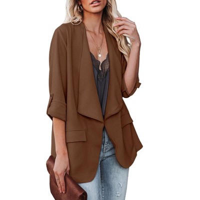 Womens Casual Jackets Fall Outfits for Lady Roll Up Open Front Blazer Longline Blazer Work Office Business Blazers