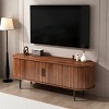 55" Mid Century Modern TV Stand with Sliding Door,Walnut Media Console Table with Storage Cabinet for Living Room Bedroom-Baofuwish - 2 of 4