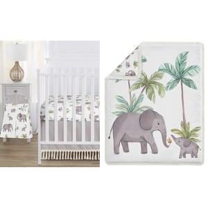 Sweet Jojo Designs Gender Neutral Unisex Baby Crib Bedding Set - Watercolor Elephants Grey Green and Blue 4pc - 1 of 4