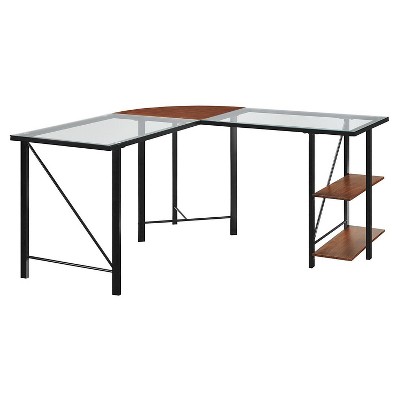 Ember Glass Top L Desk Cherry/Black - Room & Joy