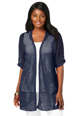 Jessica London Women's Size Crochet Long Cardigan, 18/20 Navy Target