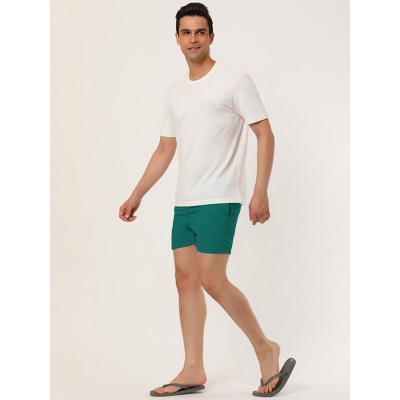 Lars Amadeus Men's Summer Solid Color Lightweight Elastic Waist Beach Swimming Trunks 2 Packs Dark Green/Sky Blue 36 — фото 4
