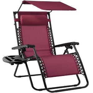 Best Choice Products Folding Zero Gravity Recliner Patio Lounge Chair w/ Canopy Shade, Headrest, Tray - 1 of 4