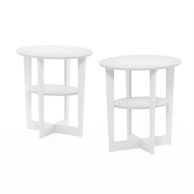 Furinno JAYA Oval End Table, Side Table, Nightstand, White, Set of 2