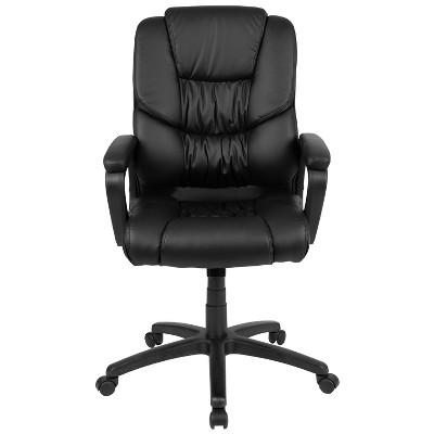Ergonomic High-Back Black Leather Swivel Office Chair with 360° Swivel
