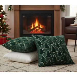 LISM 18"x 18" Christmas Tree Decorative Faux Fur Pillow Covers Set of 2 - 1 of 4