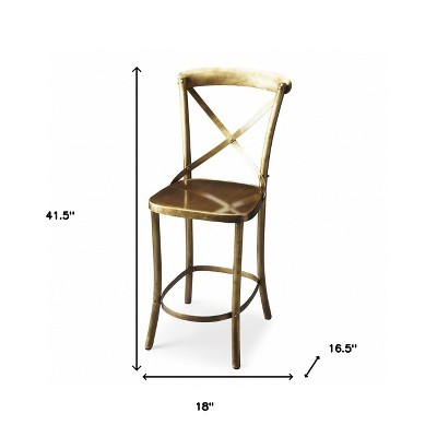 Elegant Antique Gold 41.5" Metal Bar Stool with X-Back Design