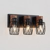 18" Industrial Vintage 3-Light Wall Sconce- Black Cage Wall Lighting Fixture with Wooden Accents for Bathroom,Hallway,Living Room (Bulb Not Included) - 2 of 4