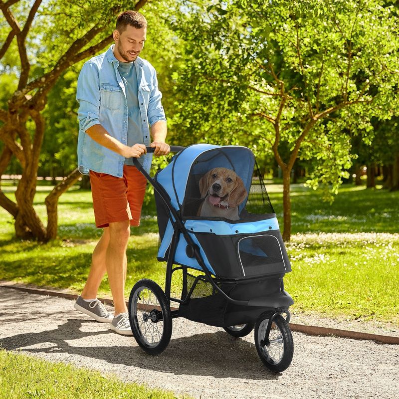 PawHut Pet Stroller for Small Dogs and Medium Dogs, Foldable Cat Pram, Dog Pushchair with Adjustable Canopy, 3 Big Wheels, 3 of 7