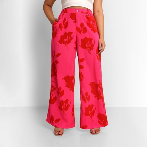 Women's High-Rise Wide Leg Trousers - Ava & Viv™ Pink 30