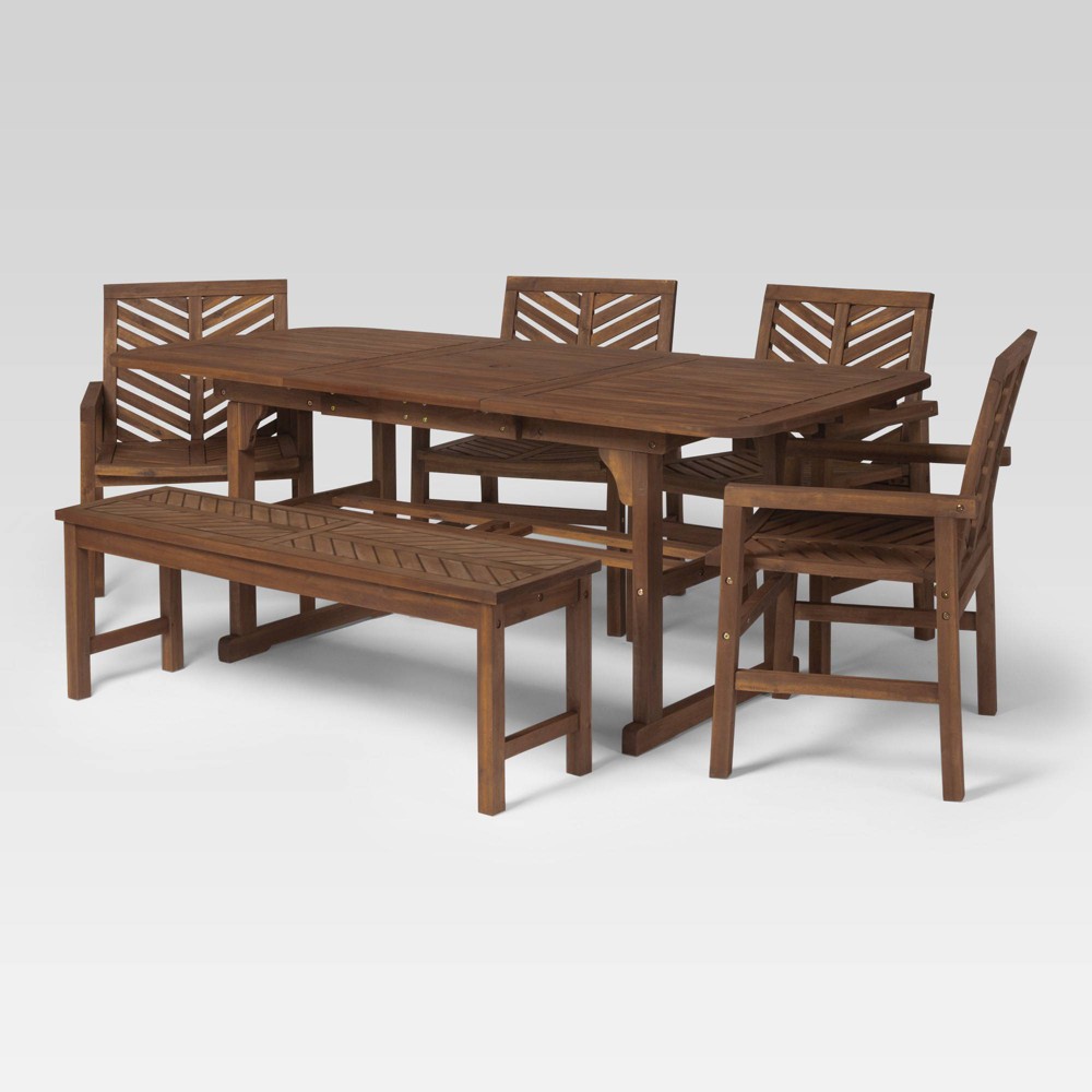 Photos - Garden Furniture 6pc Slatted Extendable Acacia Wood Patio Dining Set - Dark Brown - Saracin