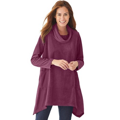 Woman Within Women's Plus Size Velour Cowl Neck Pocket Tunic