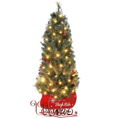 Tabletop Christmas Tree 3/4.5ft Pre-Lit Christmas Tree with a Sleigh Ride Base Base