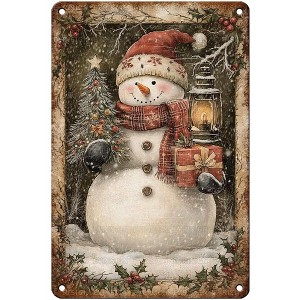 Lomsoe Vintage Snowman Metal Sign Retro Winter Tin Signs Rustic Nostalgic Wall Art Christmas Decor Christmas Gift 8x12Inch - 1 of 1