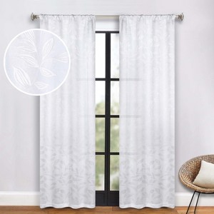 Modern Bohemian Leaves Room Darkening Semi-Blackout Curtains, Set of 2 by Blue Nile Mills - 1 of 4
