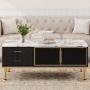 Coffee Table Living Room Table with 4 Drawers, Modern Faux Marble Design, Wooden Center Table with Glass Doors, Adjustable Metal Legs - 3 of 4