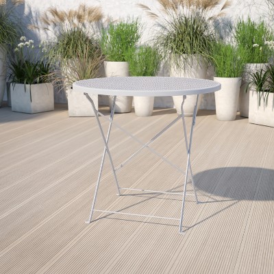 Elegant 28" Round Light Gray Steel Folding Patio Bar Table