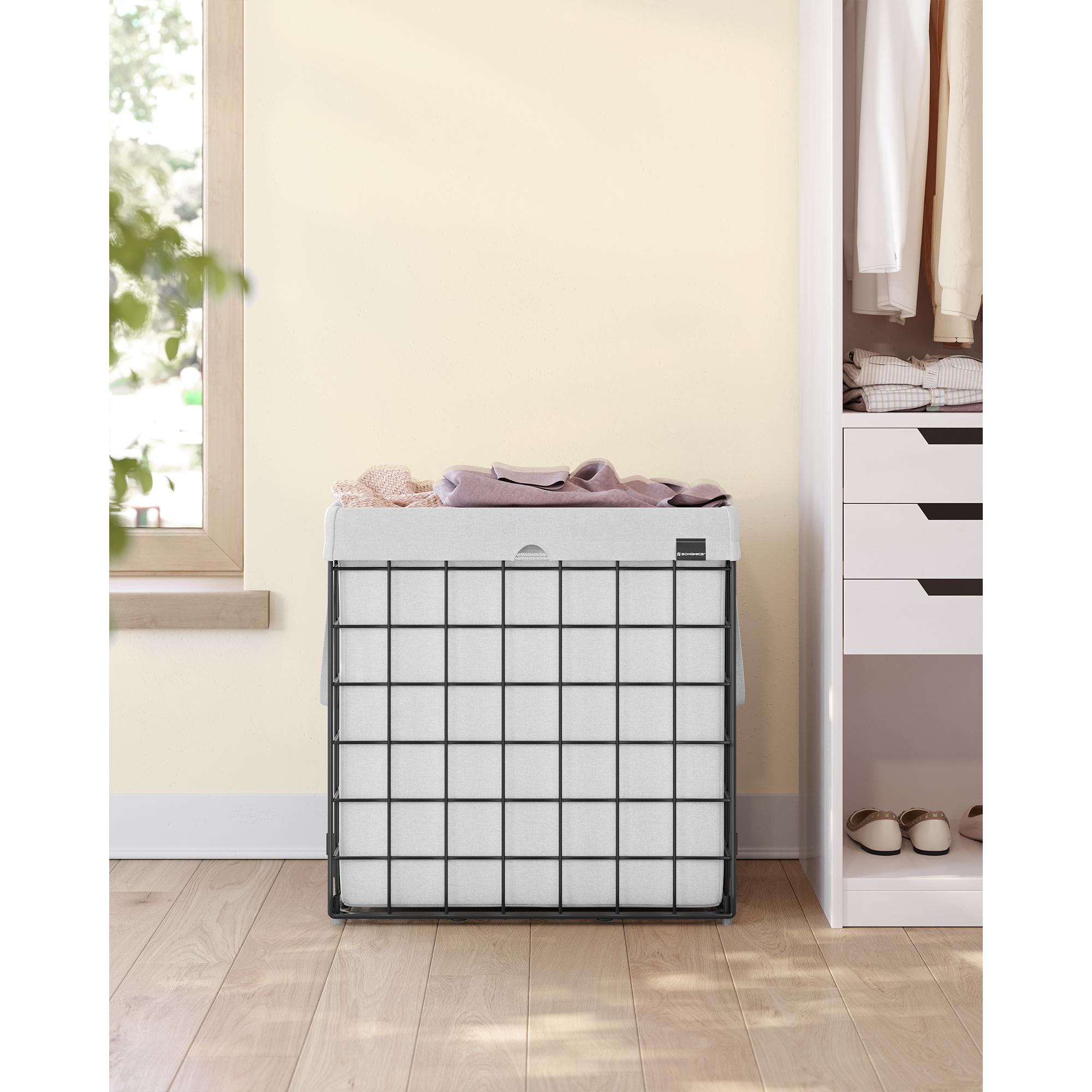 SONGMICS Laundry Hamper, 29 Gal. (110L) Laundry Basket, Collapsible Clothes Hamper, Removable and Washable Liner, Metal Wire Frame, Cream White