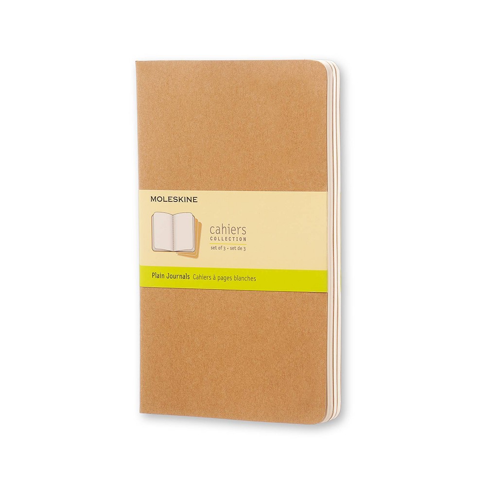 Moleskine Journal, Narrow Ruled, 5" x 8.25", 80pgs, 3ct - Kraft: Flexible Cover, Acid-Free, FSC Certified, Side Stitch Binding