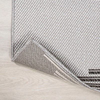 Light Gray and Black Synthetic Stripe Indoor/Outdoor Rug