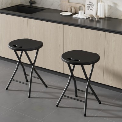 VECELO 18 in. Portable Folding Chair with Handle, Heavy Duty Round Fold Stool Chair, Foldable Stool for Indoor or Outdoor, Black/White
