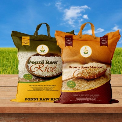 Shastha Traditional Ponni Raw Rice 10lbs + Brown Sona Masoori Rice 10lbs- Pack of 2 , 10 lbs