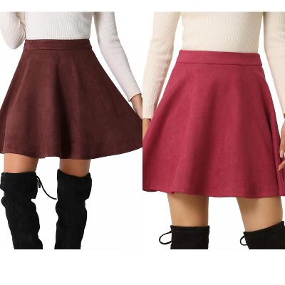 INSPIRE CHIC Women's Basic Faux Suede Flared Casual Mini Skater Skirt 2 Packs