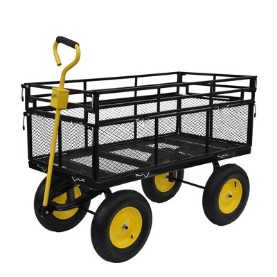 SEVOBAL Utility Storage Cart Big Wagon Cart Garden Cart Trucks Convenient For Transporting Firewood, Black And Yellow, 55.00"*24.40"*46.80"