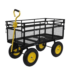 SEVOBAL Utility Storage Cart Big Wagon Cart Garden Cart Trucks Convenient For Transporting Firewood, Black And Yellow, 55.00"*24.40"*46.80" - 1 of 4