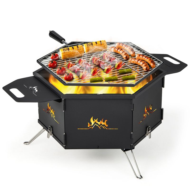 Costway Portable Charcoal Grill Stove with 360° Rotatable Grill Foldable Body & Legs Black, 1 of 11