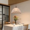 PAKOKULA Farmhouse 1-Light Brown Coastal style Scallop Edges Chandelier with Beige Fabric Shade for Kitchen Island Dining Room - 4 of 4