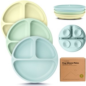 3-Pack Prep Suction Plates for Baby, 100% Silicone Toddler Plates, BPA-Free Divided Baby Plates with Suction - 1 of 4