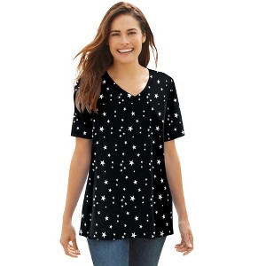 Woman Within Perfect Printed Short-Sleeve V-Neck Tee - 1 of 4