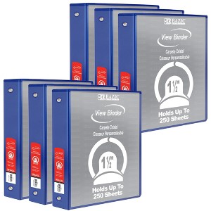 BAZIC Products® 3-Ring View Binder with 2 Pockets, 1.5", Blue, Pack of 6 - 1 of 2