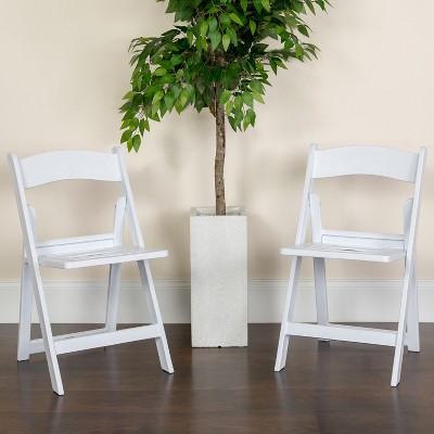 Emma + Oliver 2 Pack White Resin Slatted Folding Chairs