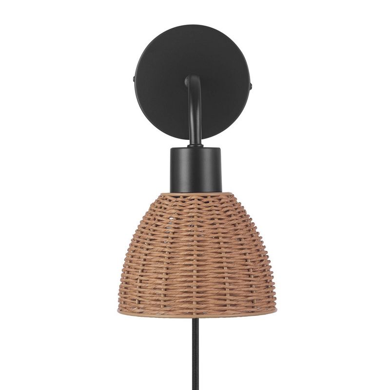 Briar 1-Light Matte Black Plug-In or Hardwire Wall Sconce with Rattan Shade - Globe Electric, 5 of 7