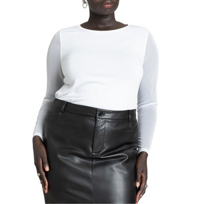ELOQUII Women's Plus Size Sheer Sleeve Tee