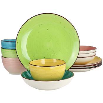 Elama Hudson 12 Piece Double Bowl Stoneware Dinnerware Set