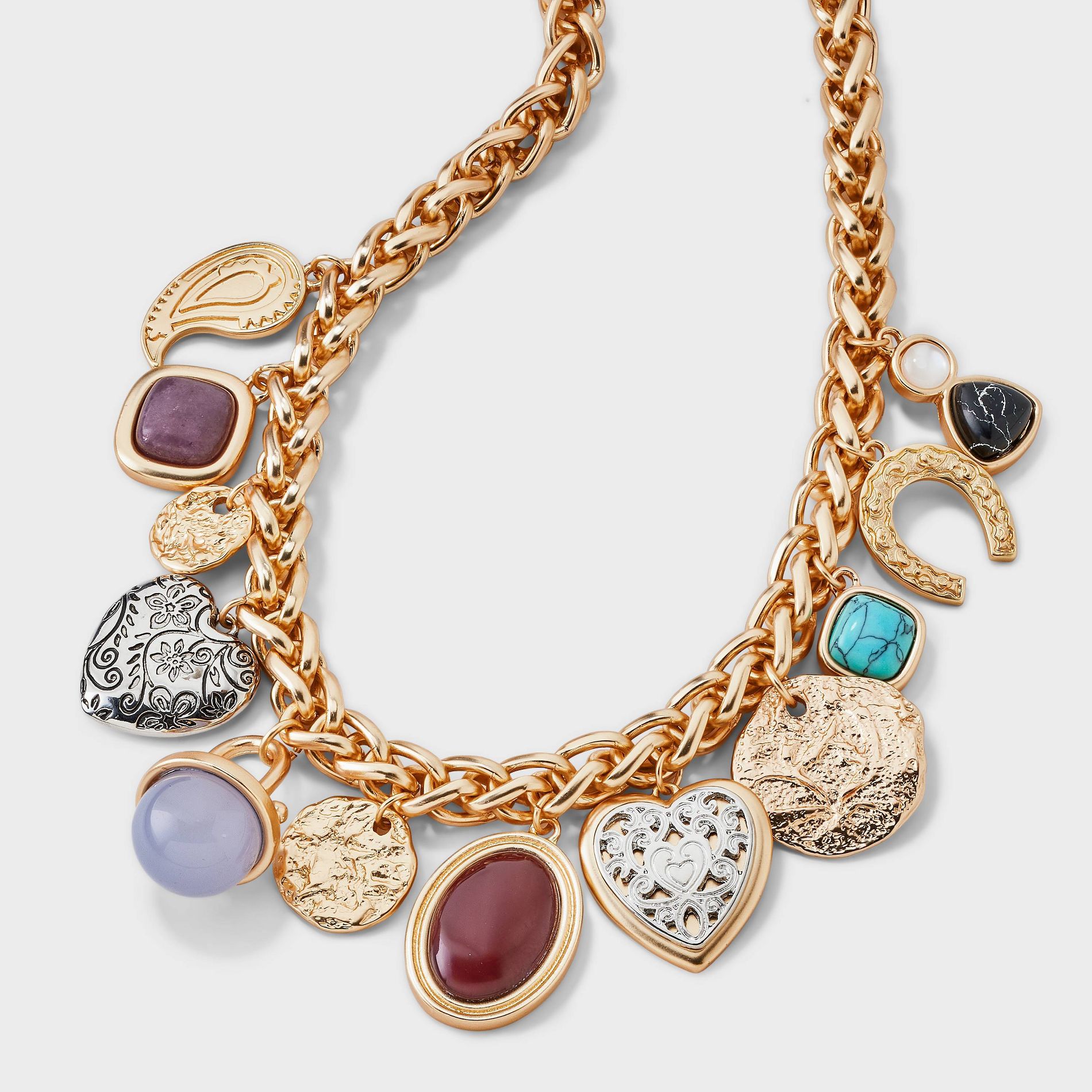 Cabochon Mixed Charm Necklace - Universal Thread™ Gold/Blue/Black/Brown