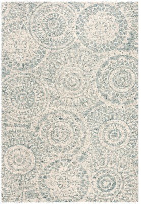 Ivory and Blue Abstract Handmade Wool 6' x 9' Area Rug