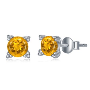 Simona Sterling Silver 5MM Round Four Prong Stud Earrings - Citirine - Yellow - 1 of 2