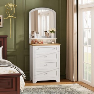 Jojoka 4 Drawer Vanity Dresser with Mirror and LED Strip, Charging Station and Crystal Knobs for Bedroom and Entryway, White - 1 of 4