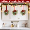 4 Pcs 11 Inch Small Wreaths for Kitchen Cabinets Front Door Wall Chairs Stairs Cedar Cypress Eucalyptus Leaf Pinecones Red - 3 of 4