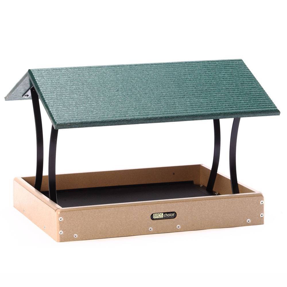 Birds Choice Fly-Thru Medium Bird Feeder 11" Green & Taupe: Weather-Resistant, UV-Resistant, Pole Mount