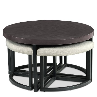Yukon Dark Brown Wood Coffee Table with Stools