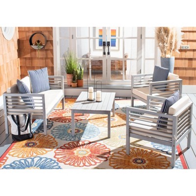 Gray Eucalyptus 4-Piece Outdoor Conversation Set with Accent Pillows