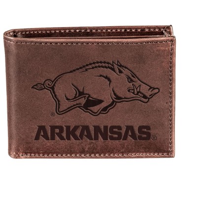 Evergreen NCAA Arkansas Razorbacks Brown Leather Bifold Wallet Officially Licensed with Gift Box