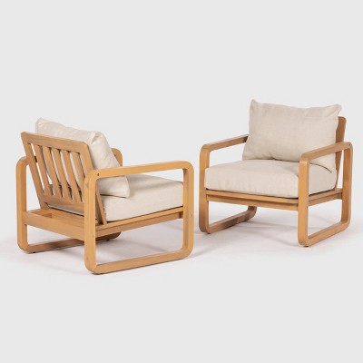 Solid Wood Patio Lounge Chair with Removable Beige Cushion, All-Weather Outdoor Relaxation Chair for Garden and Poolside
