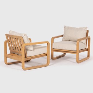 Solid Wood Patio Lounge Chair with Removable Beige Cushion, All-Weather Outdoor Relaxation Chair for Garden and Poolside - 1 of 4