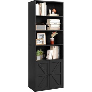71.4" Tall Bookcases and Bookshelves, Farmhouse Bookshelf, Industrial Large Bookcase with Doors and Open Shelves - 1 of 4